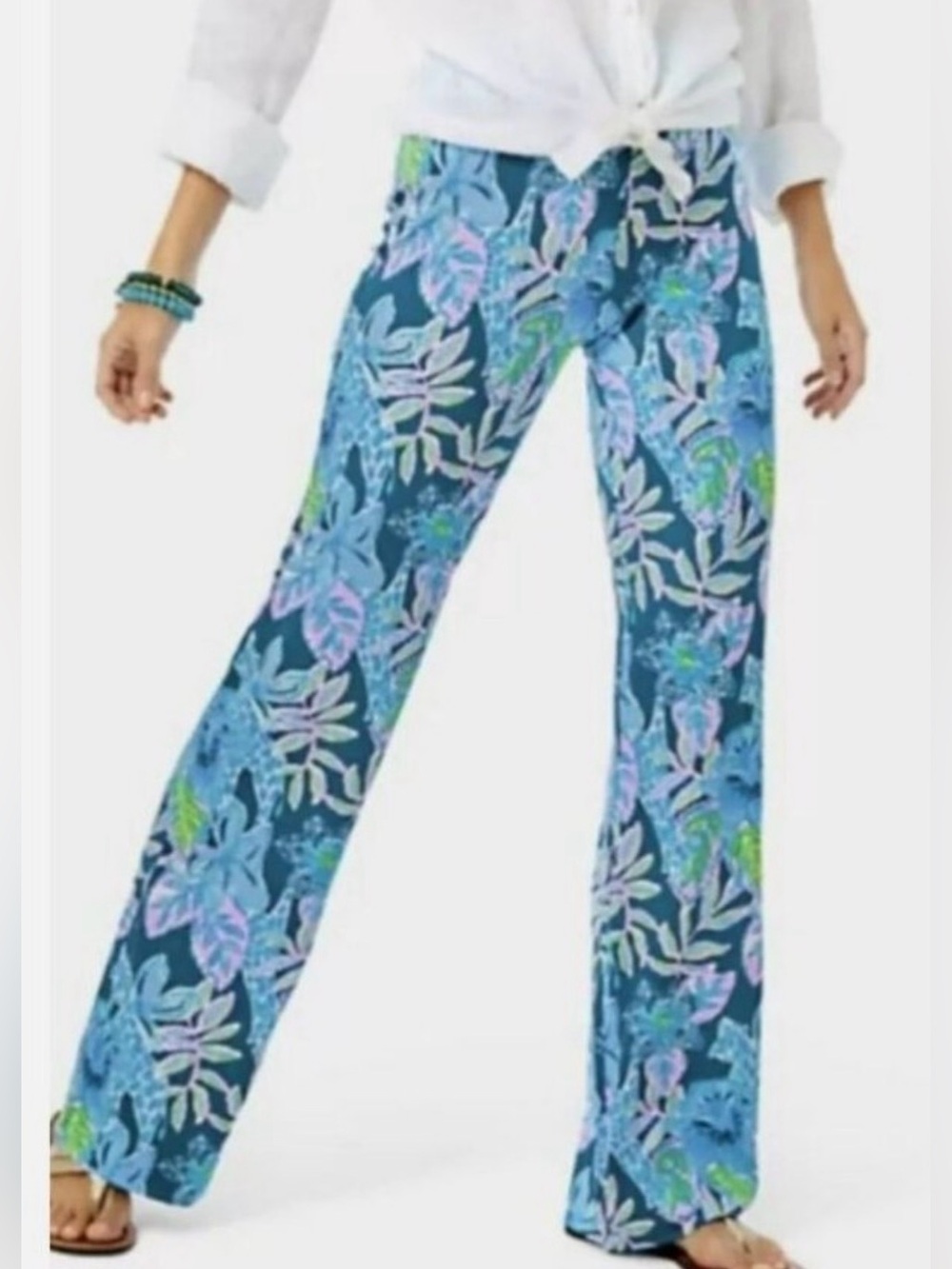 NWT Lilly Pulitzer Georgia May Mid-Rise Palazzo Pant - Macaw Blue - Size M
